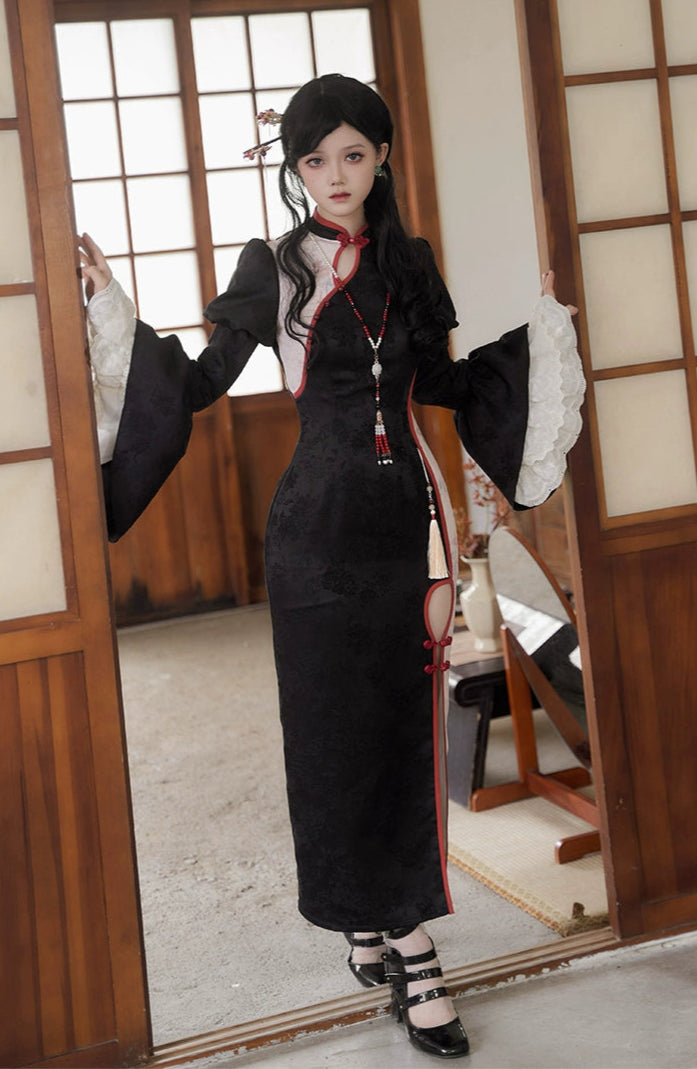 Ryokoka Side Slit Floral Long Dress Single Item/5 Piece Set