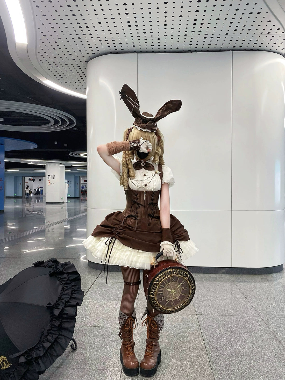 【受注予約6/30まで】Brulee Bunny コルセットジャンパースカートセット・ブラウン