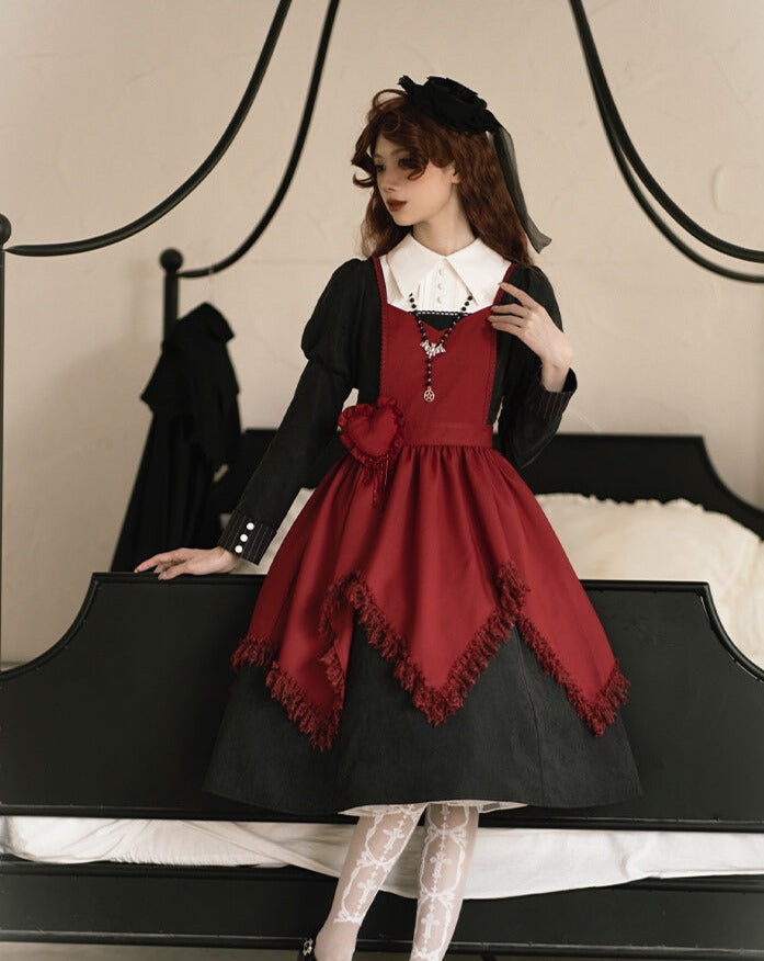 Crimson gothic lollipop apron with hearts