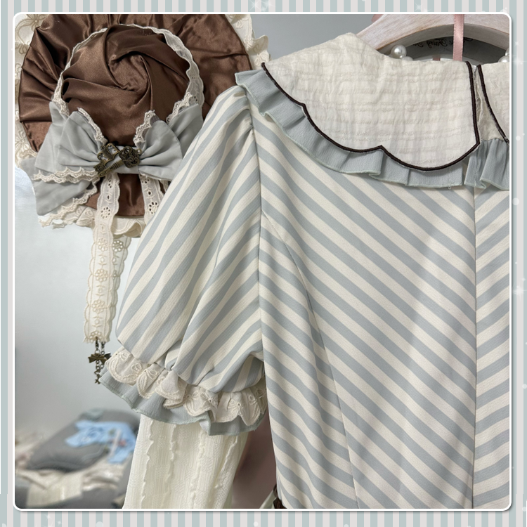 Stripe Secret Key アームスリーブ付き半袖ワンピース