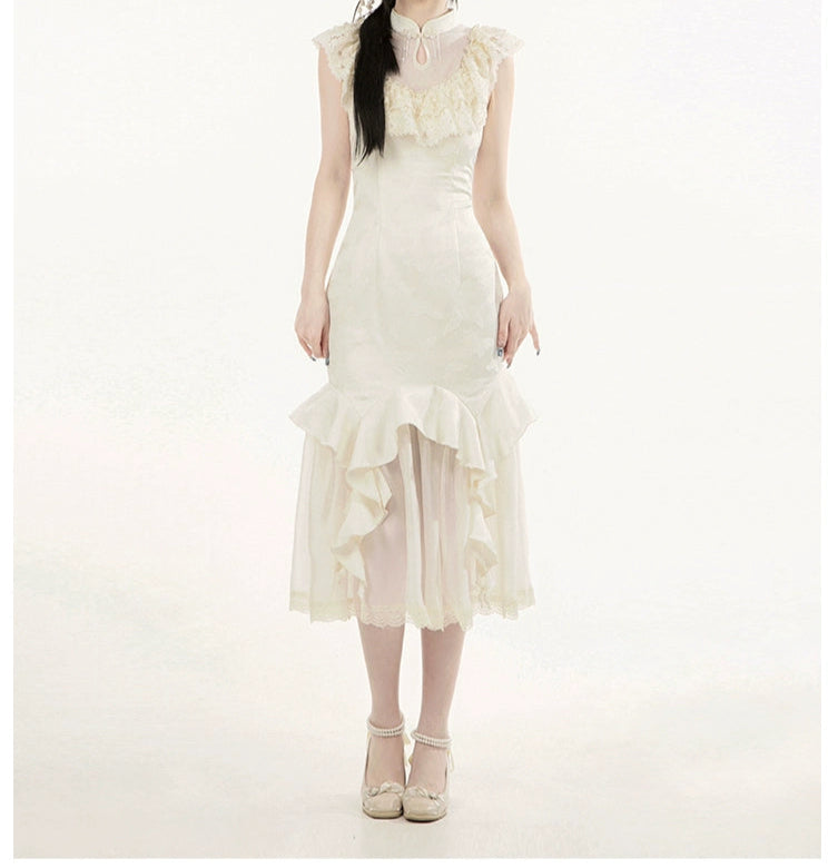 白百合色のフィッシュテール華ロリドレス