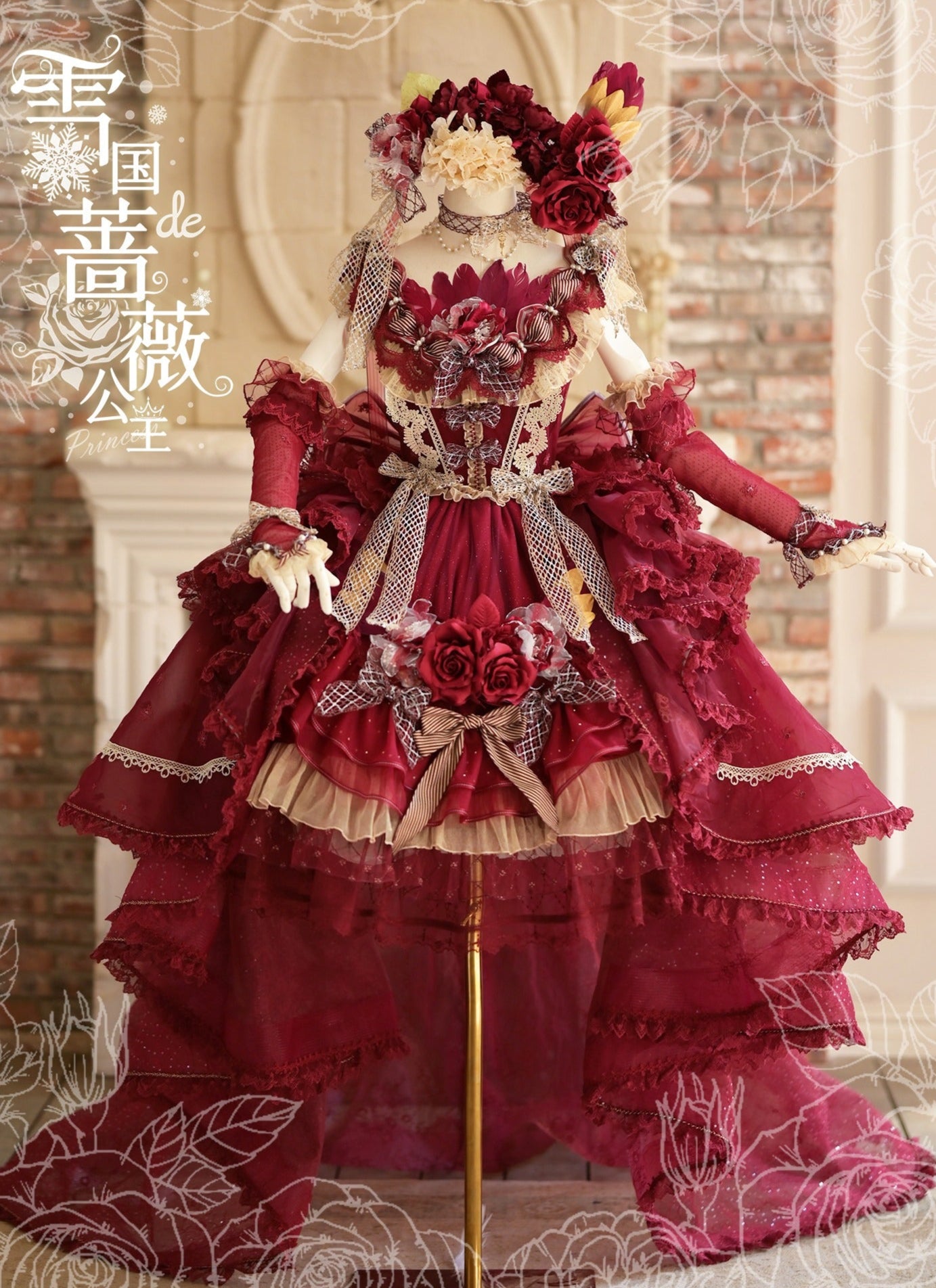 【受注予約8/13まで】Snow Rose Princess トレーン付きドレス・レッド