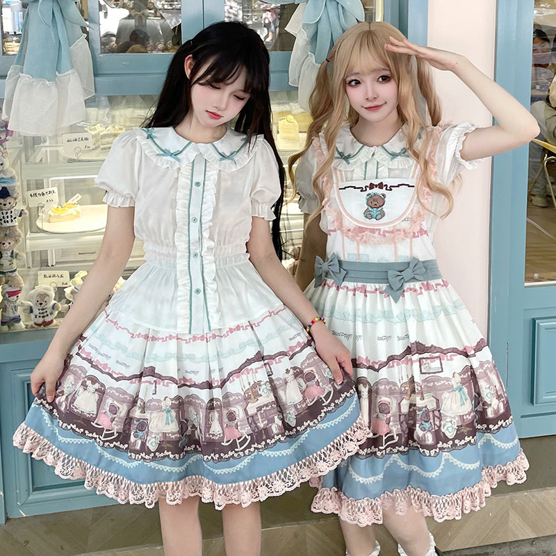 Koguma-chan's Dollhouse Color Ribbon Short Sleeve Blouse