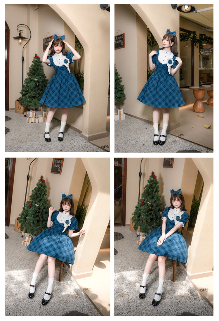 レトロガール サマーチェックワンピース リボンカチューシャ付き