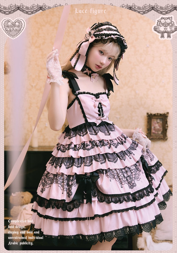【再販・受注予約12/23まで】Lace Figure ティアードジャンパースカート