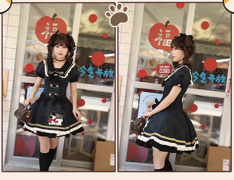 【受注予約6/18まで】Cute Puppy チェックのミニ丈ワンピース