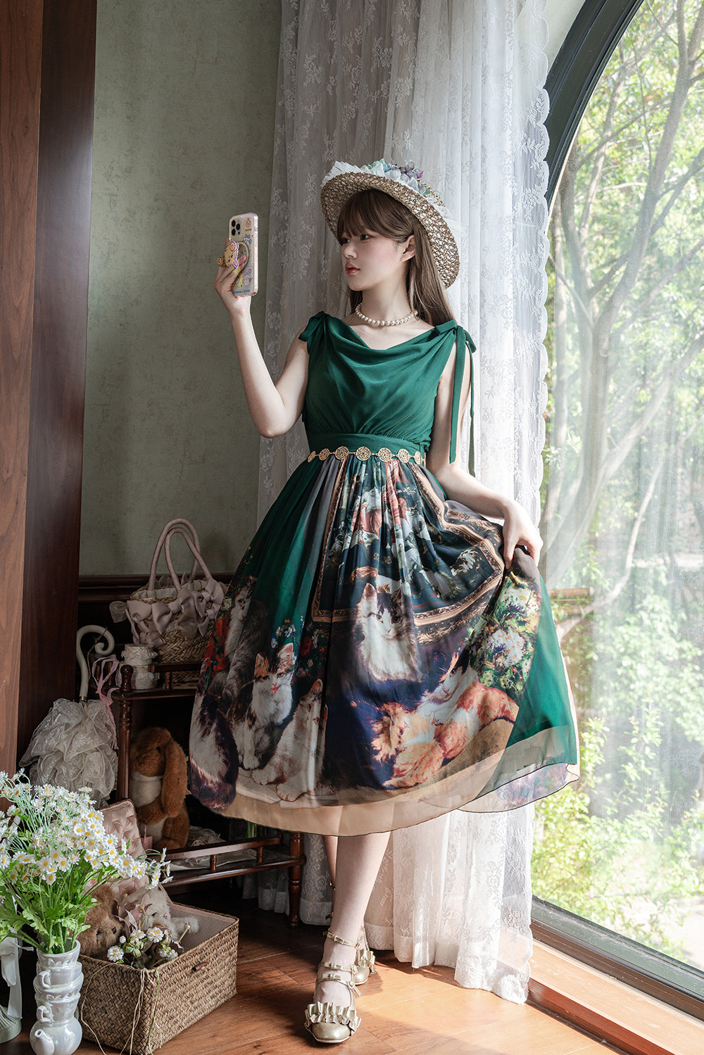 【予約販売】Elegance Greek 油彩画風プリントジャンパースカート・新色