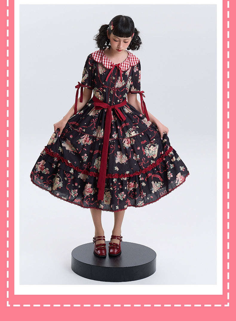 Strawberry Bears ギンガムチェック襟ワンピース 全4色