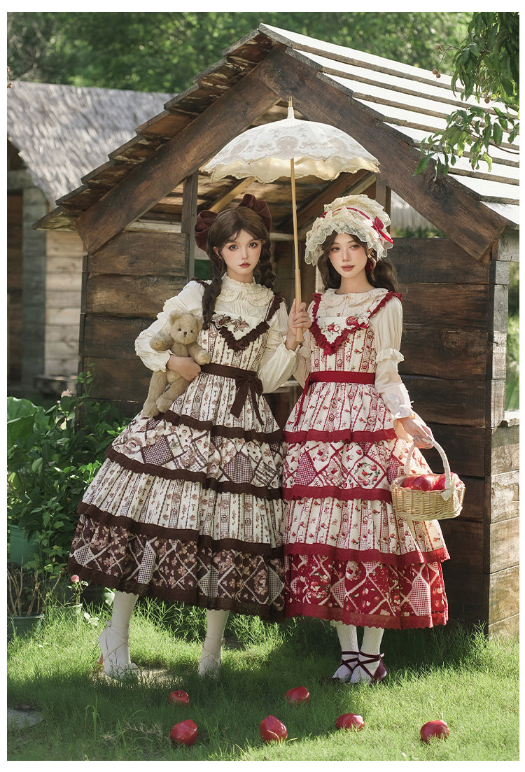 秋色のフローラルジャンパースカート