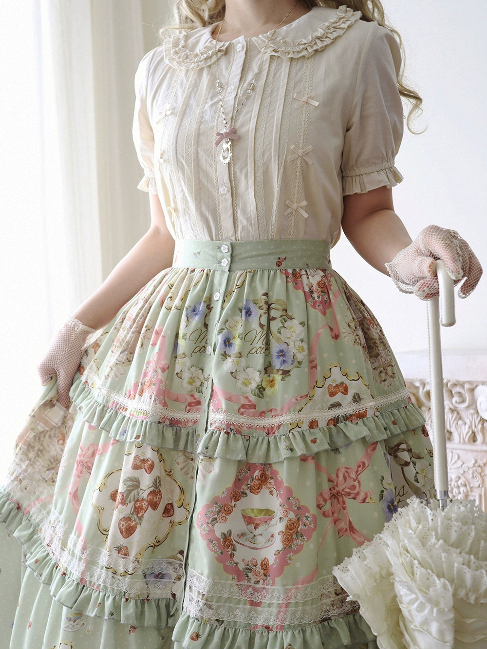 [Pre-orders available until 2/19] Cat Rose Tea Party Long Skirt with Front Opening, Flat Type