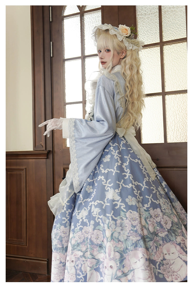椿の花咲く庭 和風アリスのエプロン付きメイド服