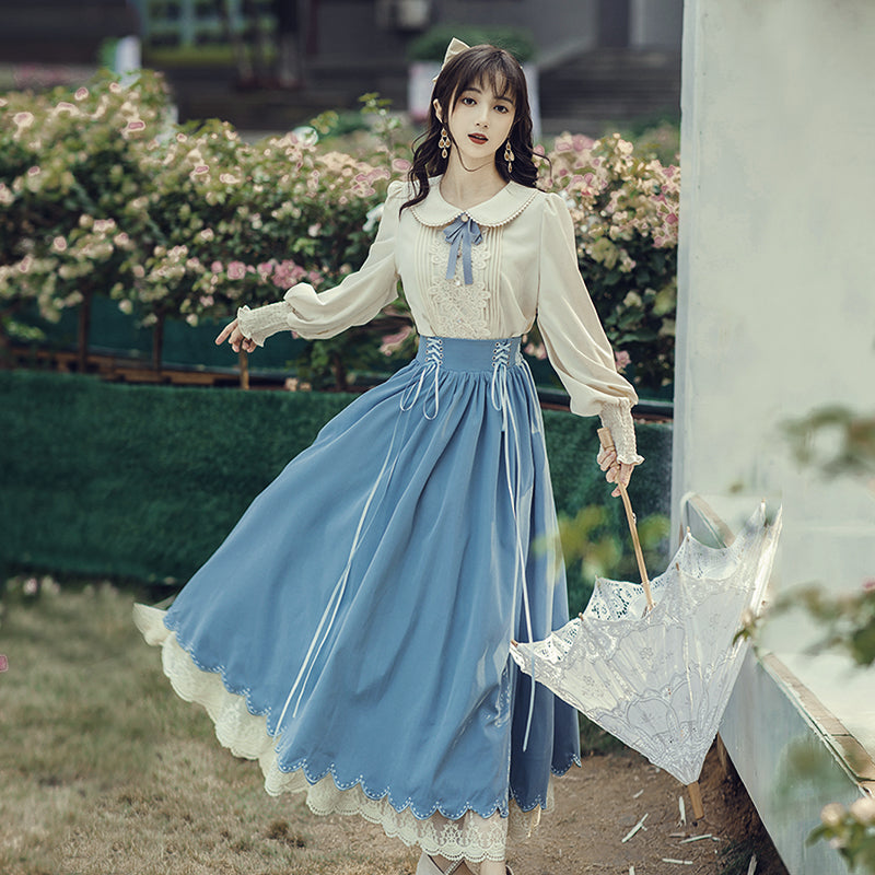 Lady-style retro classical setup [Long sleeve type] Total 5 colors