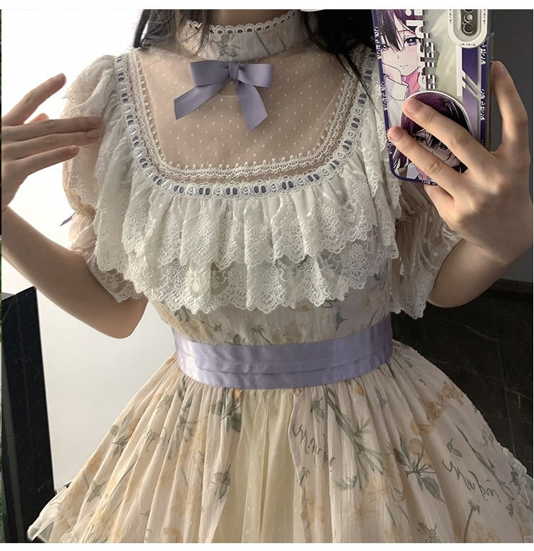 Four Seasons Inflorescenceラベンダーカラー半袖ワンピース