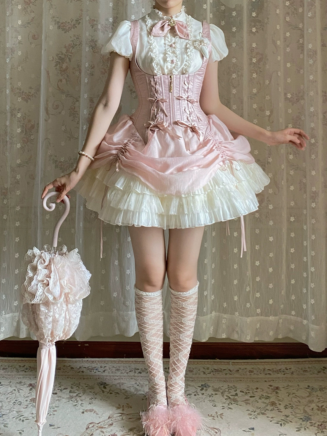 【受注予約6/30まで】Brulee Bunny コルセットジャンパースカートセット・ピンク