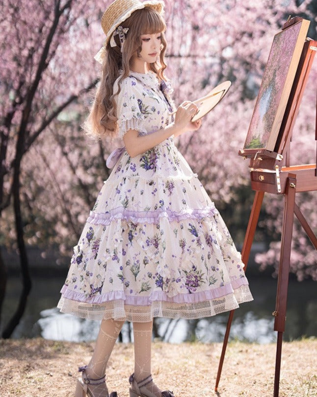 Baloonflower 紫のカントリー風ワンピース