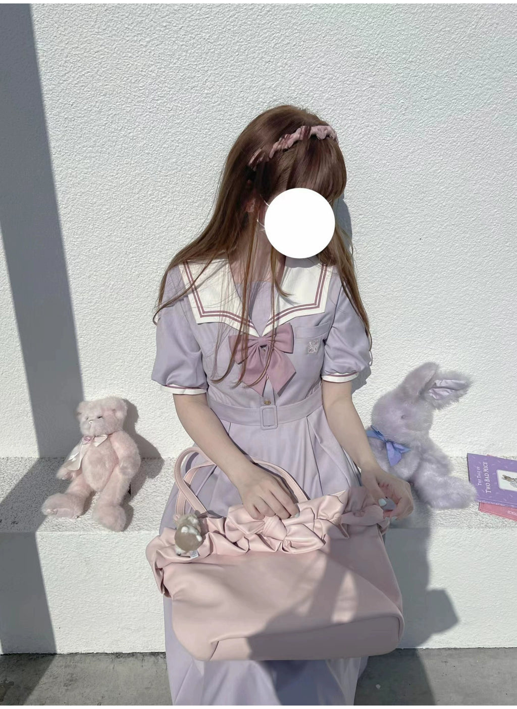 Misty Vine Wisteria Sailor Collar Short Sleeve Dress