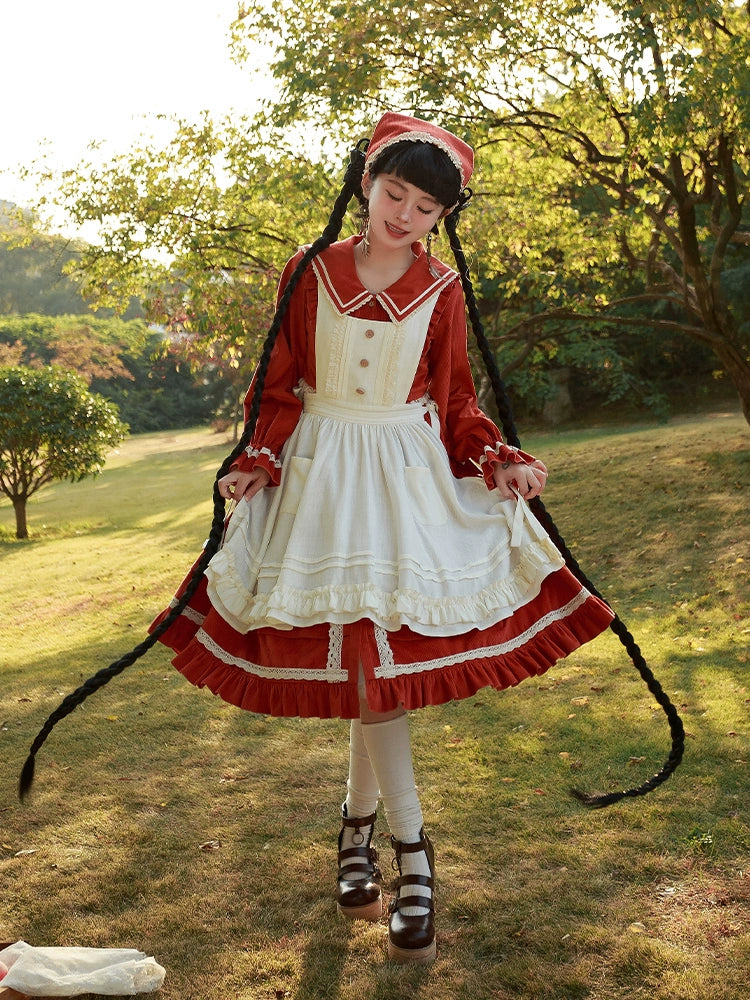 Pastoral Girl Lace Line Dress and Apron