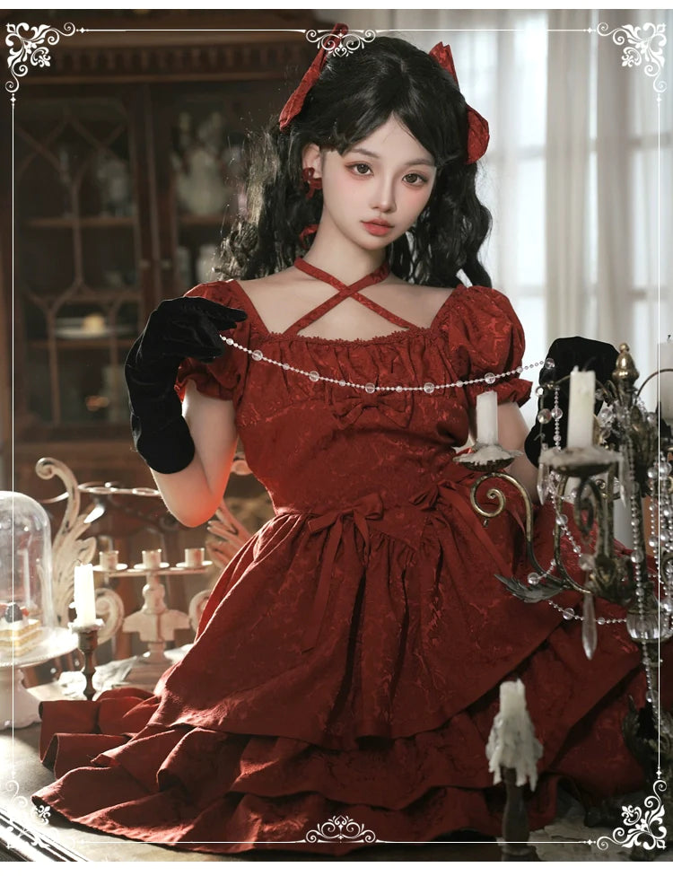 Rose of Thorns Cross Neck Ribbon Dress