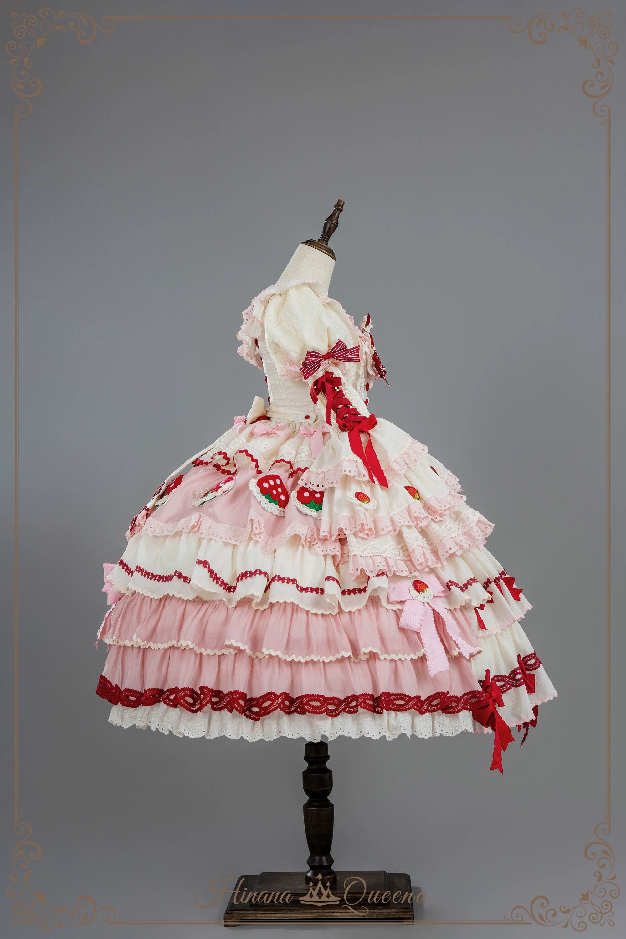 Strawberry Party リボンとフリルのデコレーションドレス・姫袖タイプ