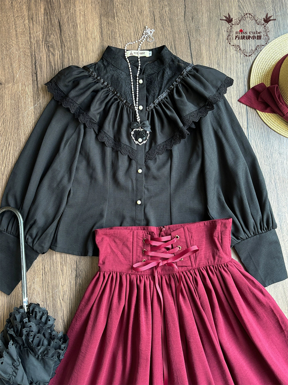 【予約販売】Sketch Wild Rose フリルスタンドカラーブラウス