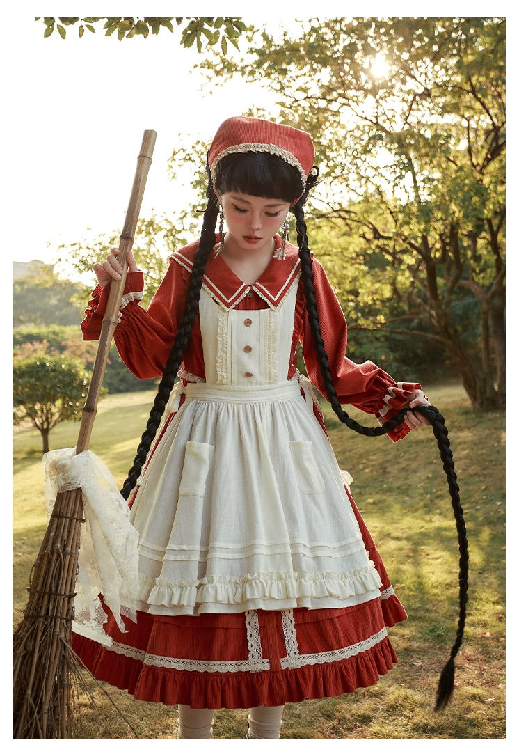 Pastoral Girl Lace Line Dress and Apron