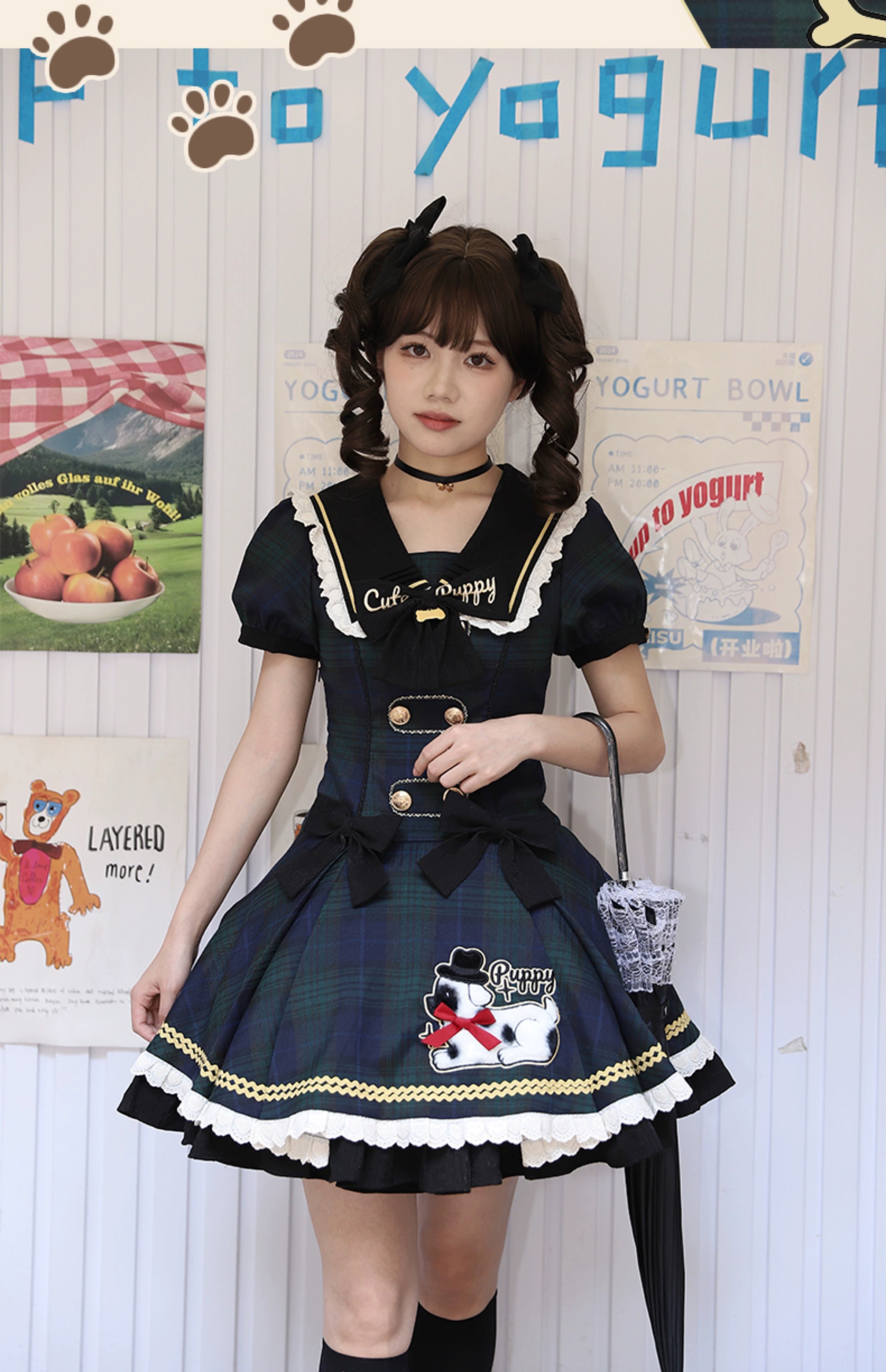 【受注予約6/18まで】Cute Puppy チェックのミニ丈ワンピース
