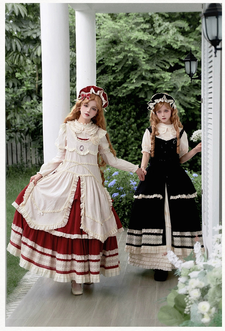 Retro volume frill jumper skirt set