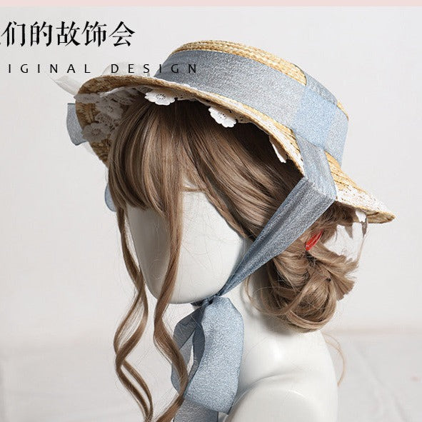 Flower and ribbon straw hat 11 colors