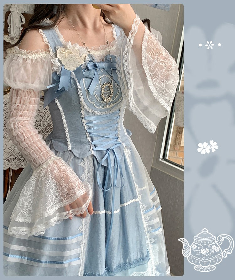 Antique Porcelain Plates Off-the-shoulder Blouse
