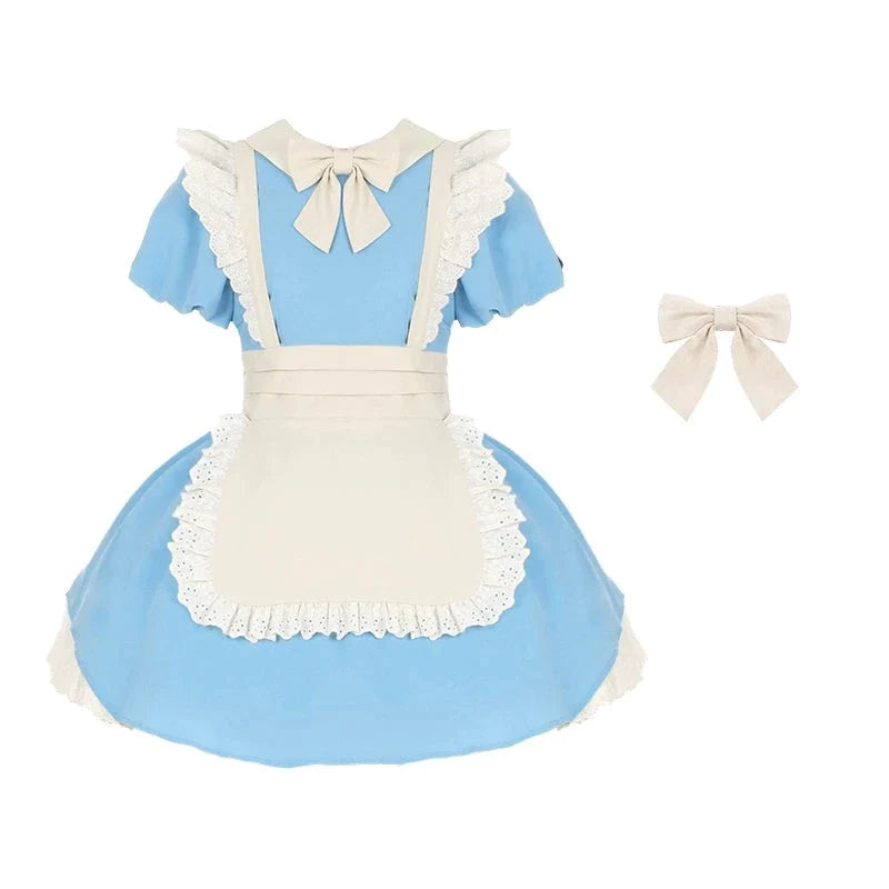 2-way apron maid style dress short length with attached sleeves