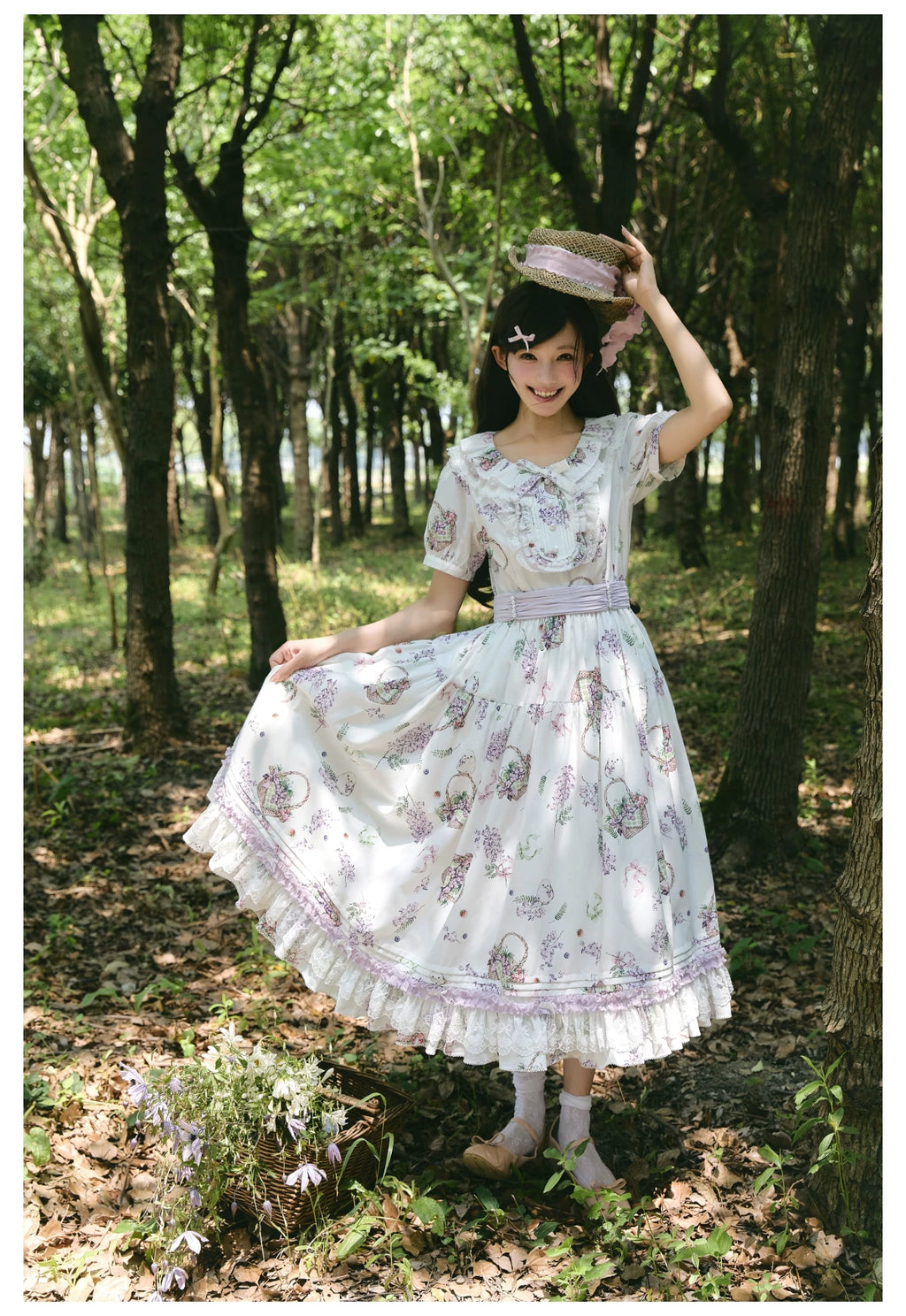 【受注予約8/17まで】Flower and Fruit Basket 半袖ワンピース