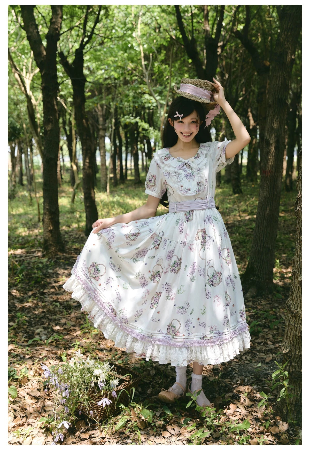 【受注予約8/17まで】Flower and Fruit Basket 半袖ワンピース