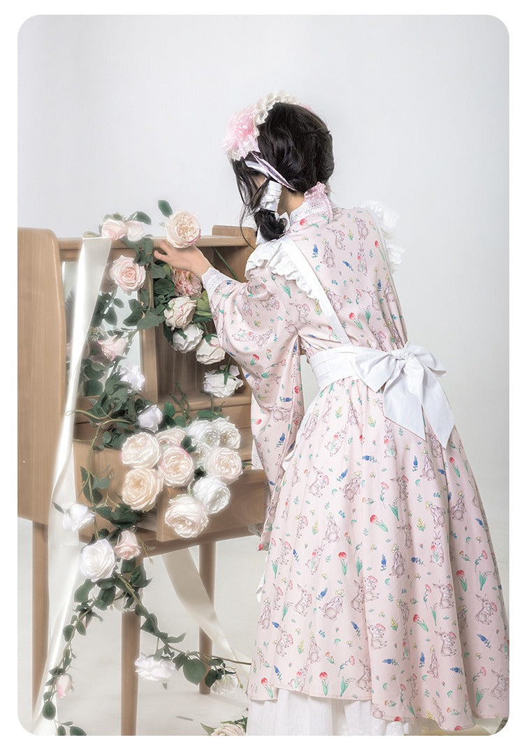 Hana Kikou Japanese Lolita Maid Style Apron Dress Long Length