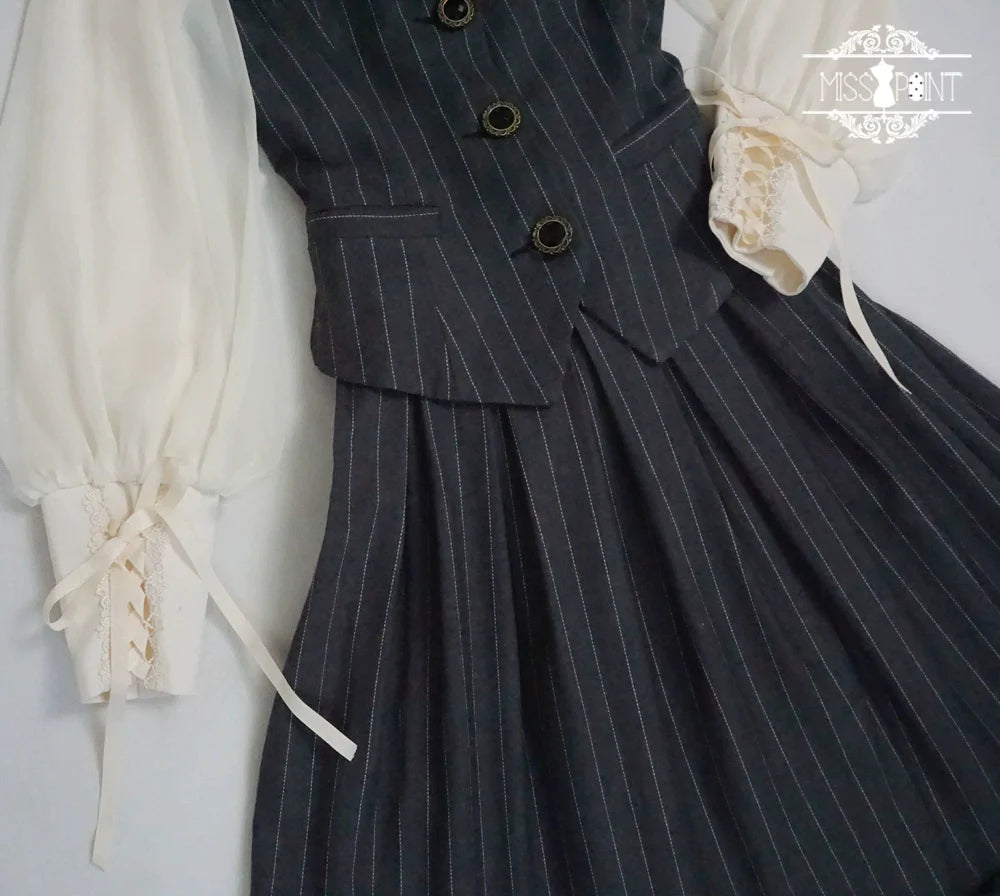 [Pre-order] British Classical Lolita Vertical Striped High Waist Skirt