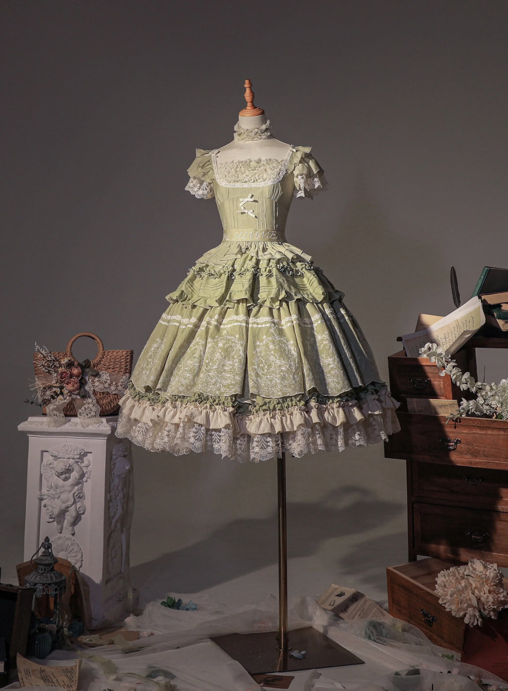 Fourteen-line poem: Lace and embroidered skirt