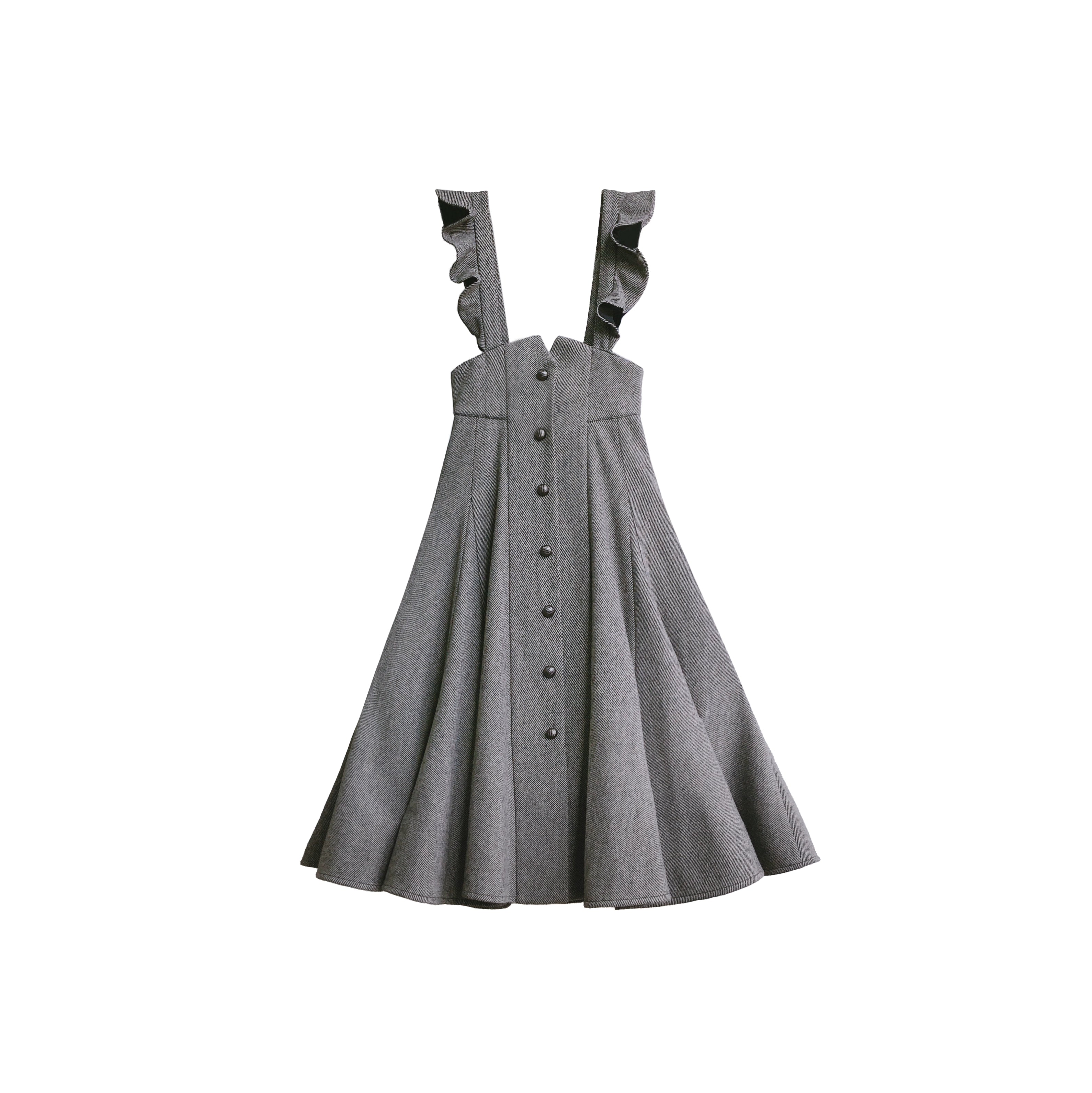 Gray metal button jumper skirt and ribbon tie blouse
