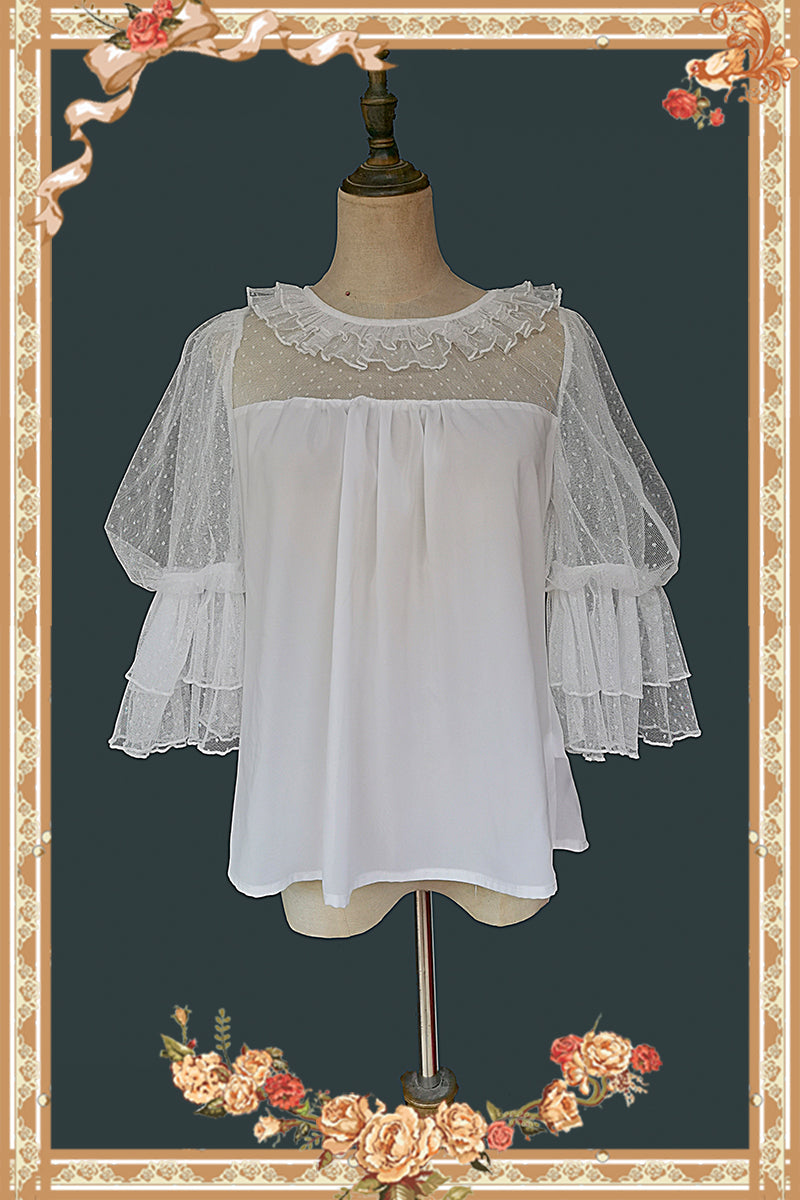 Sheer dot three-quarter length blouse