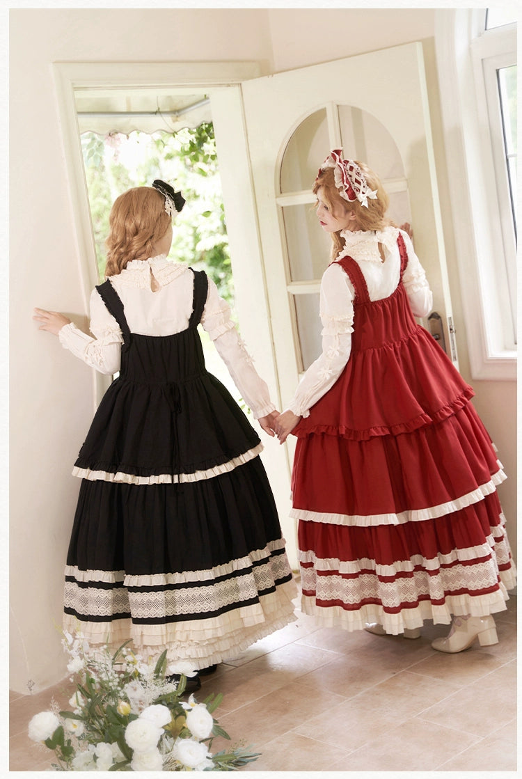 Retro volume frill jumper skirt set
