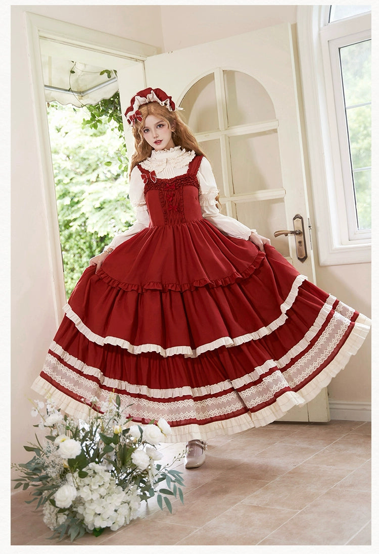 Retro volume frill jumper skirt set