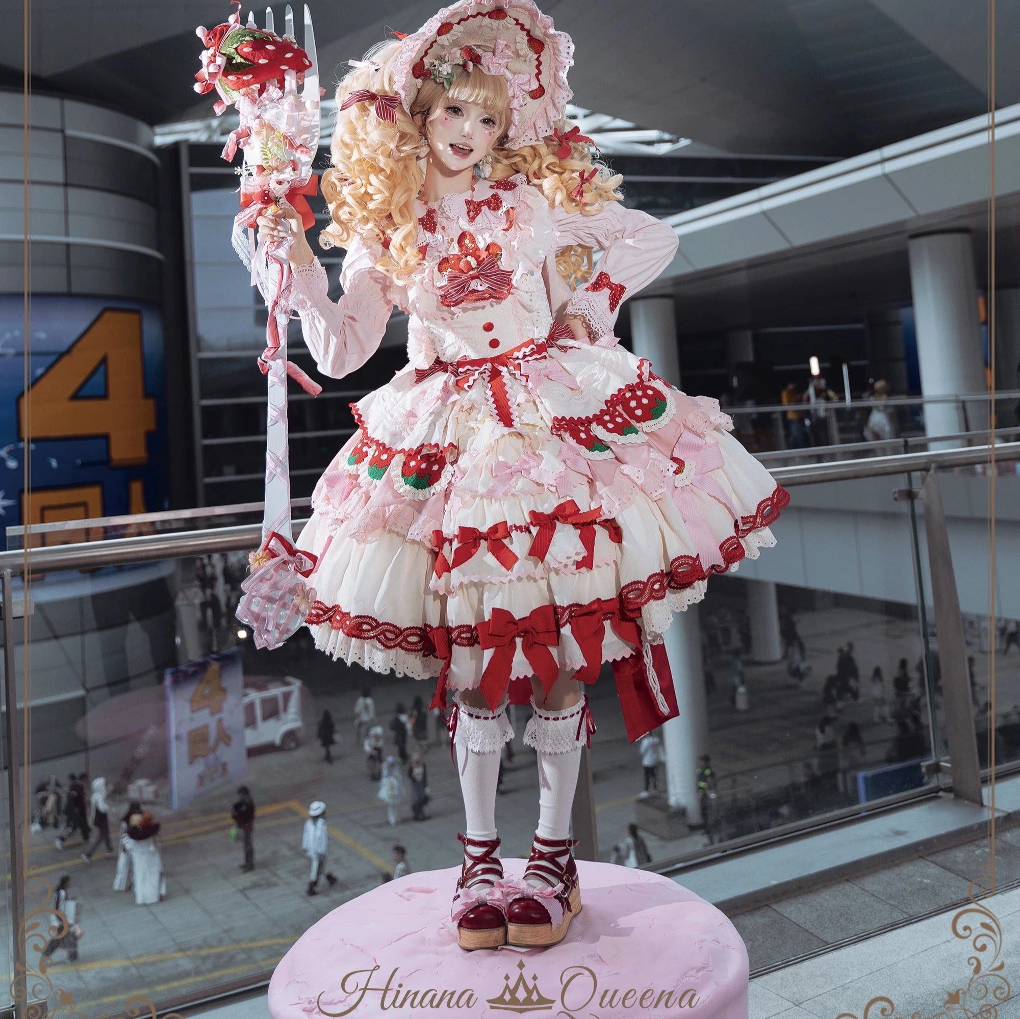 Strawberry Party リボンとフリルのデコレーションドレス・ノースリーブタイプ