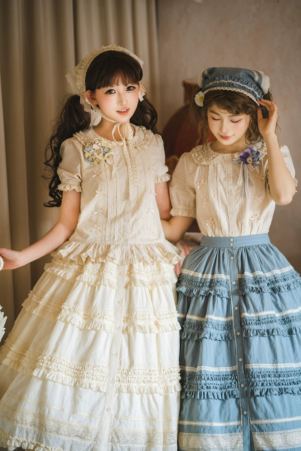 【予約販売】猫の薔薇お茶会 前開きフリルスカート 無地タイプ