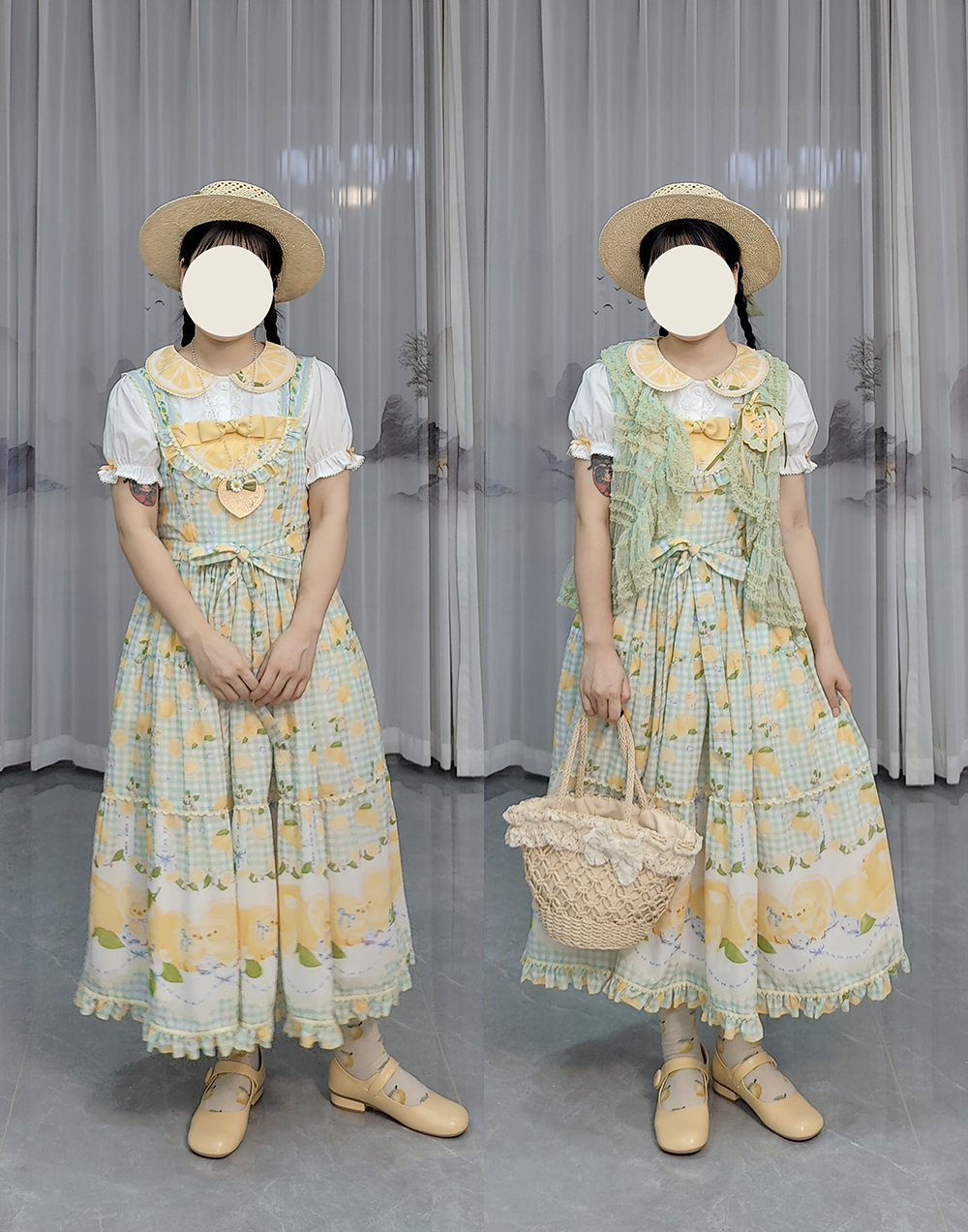 【受注予約5/14まで】Lemon Sweetie プリントジャンパースカート・ロング丈