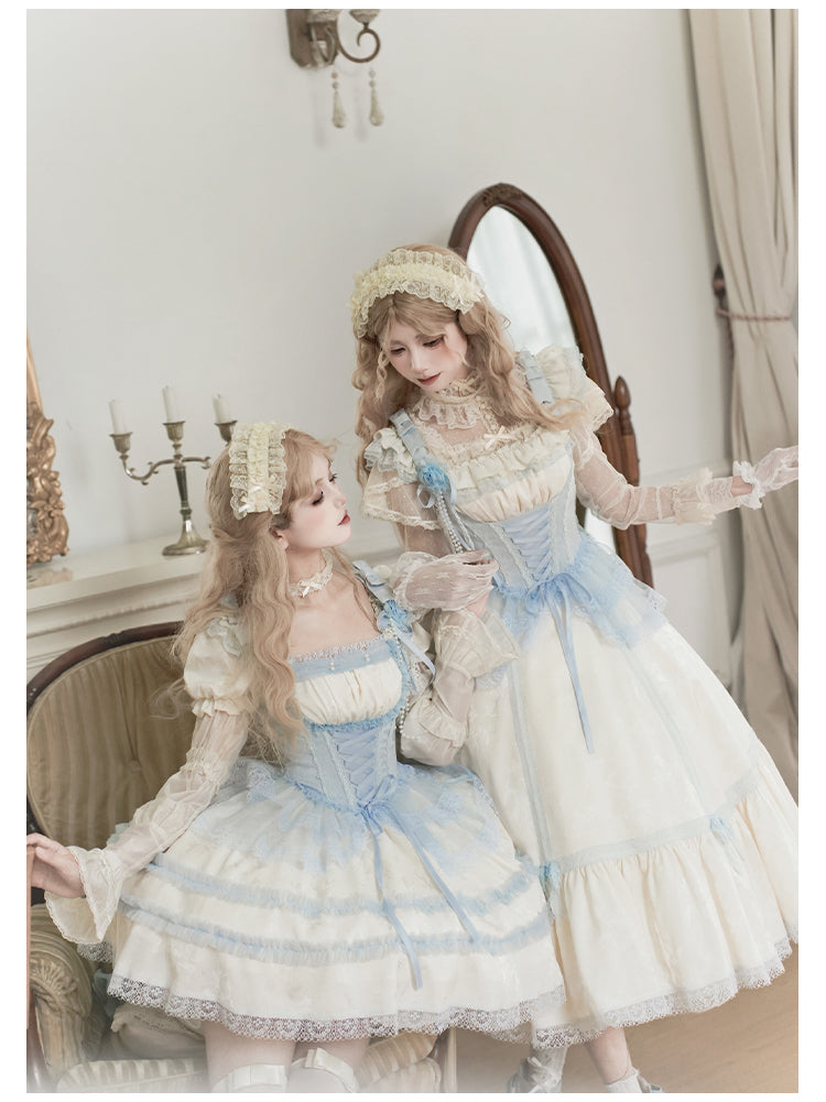 【予約販売】Sea Salt Iced Tea ライトブルージャガードワンピースセット・ショート丈