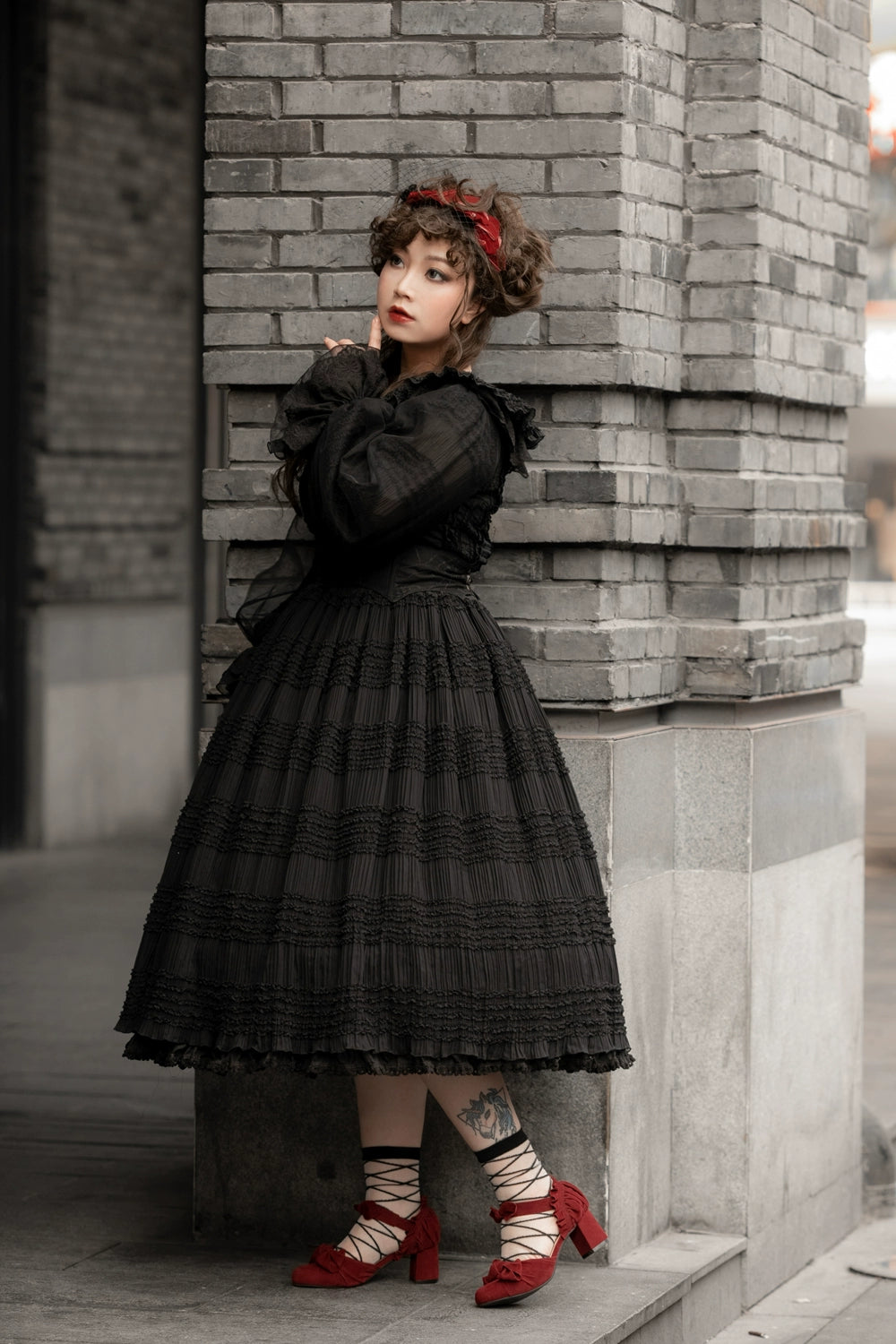 [Pre-orders available until 2/19] Cat Rose Tea Party Ruffled Long Sleeve Blouse