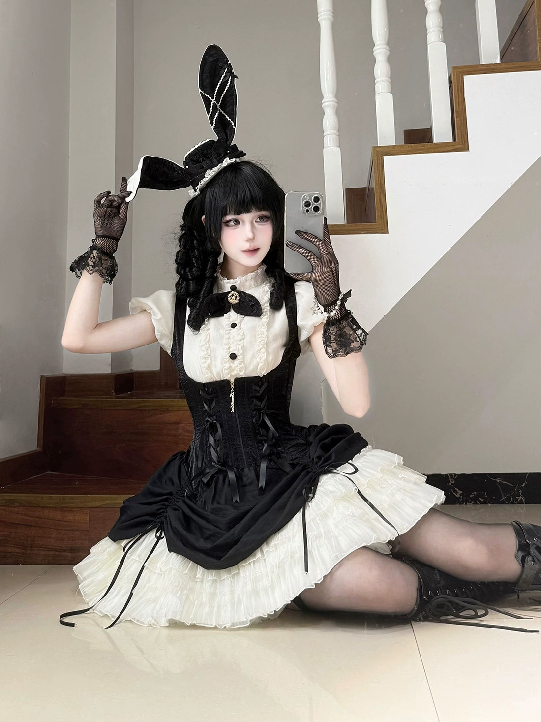 【受注予約6/30まで】Brulee Bunny コルセットジャンパースカートセット・ブラック