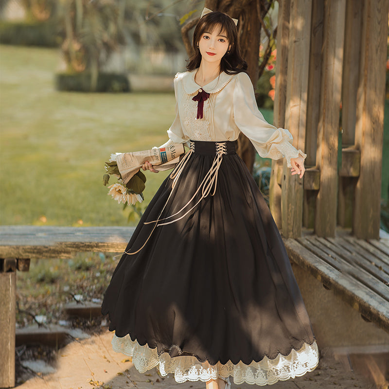 Lady-style retro classical setup [Long sleeve type] Total 5 colors