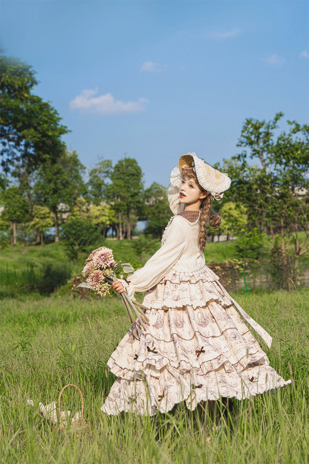 Flower Basket Country style jumper skirt and cardigan