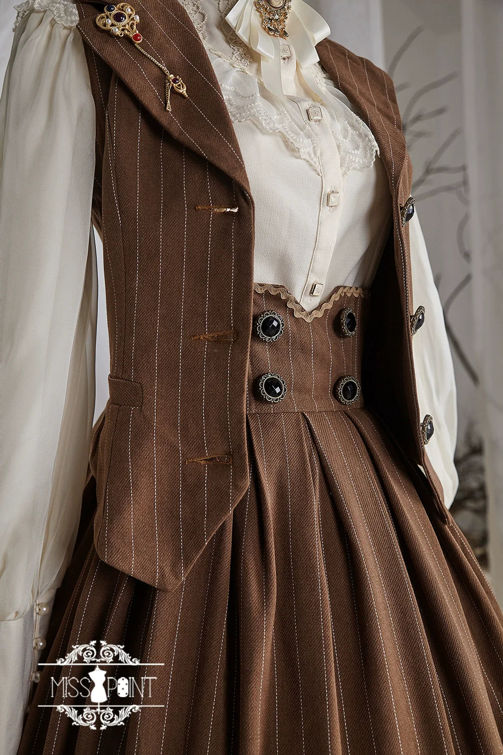 [Pre-order] British Classical Lolita Vertical Striped High Waist Skirt