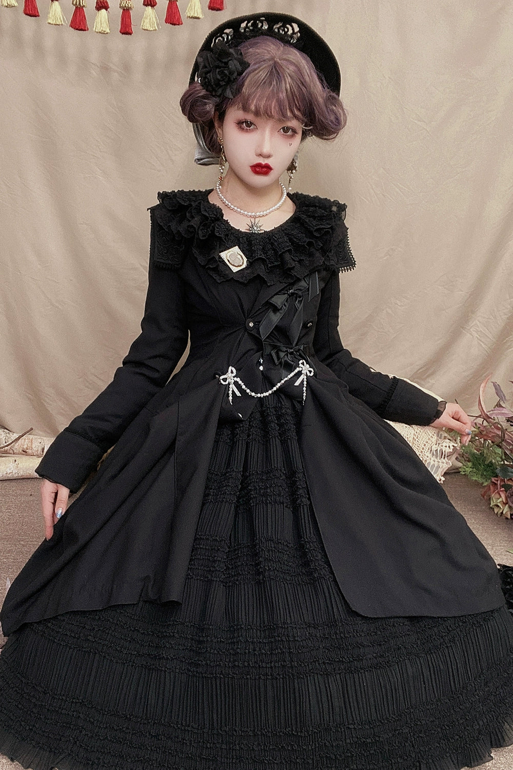 [Pre-orders available until 2/19] Cat Rose Tea Party Ruffled Long Sleeve Blouse