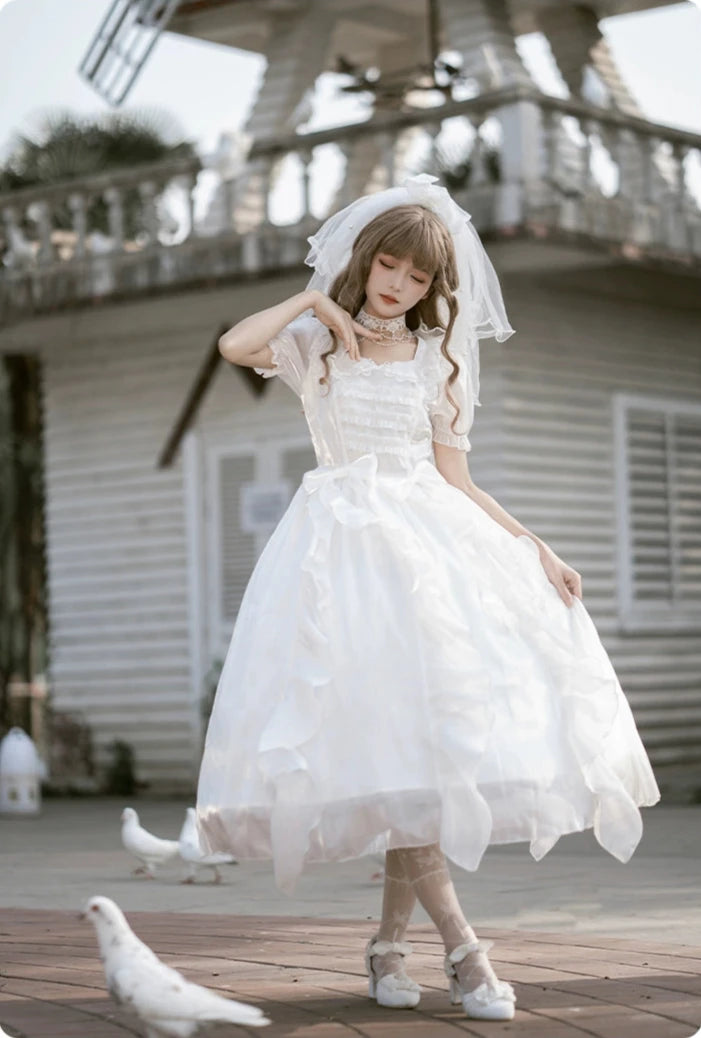 White Wings Irregular Frill Fairy Dress